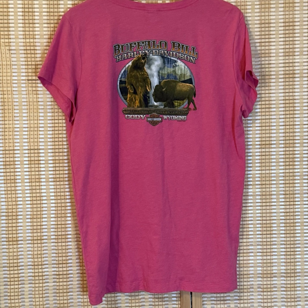 Harley Davison Womens XL Pink T Shirt Buffalo Bill Bikercore Streetwear Festival - Picture 3 of 8